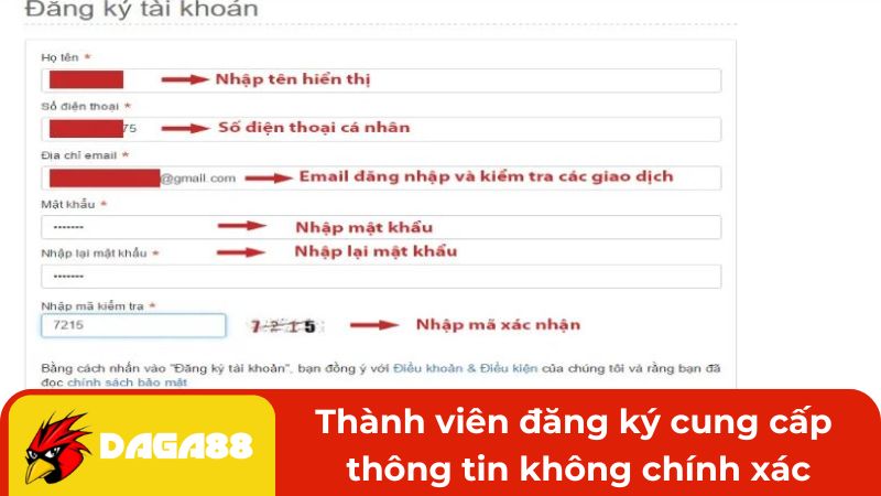 Thành viên đăng ký cung cấp thông tin không chính xác